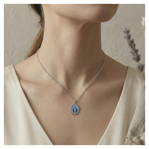 Amen Miraculous Mary Necklace with Enameled Medal in Rhodium-Plated Brass 2