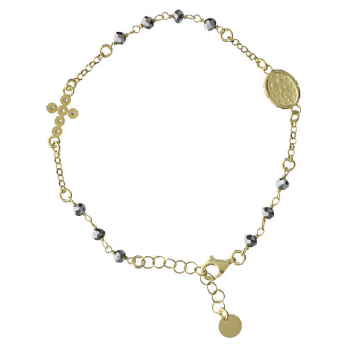 Bracelet Médaille Miraculeuse zircons grains en hématite argent 925 Benedictus 3