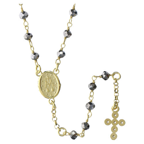 Rosary with 0.16-inch hematite beads, Miraculous Medal, gold-plated 925 silver - Benedictus 3