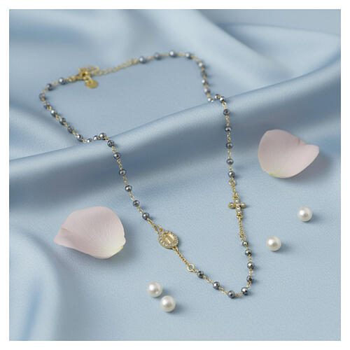 Choker with Miraculous Medal, grey hematite beads, gold plated 925 silver - Benedictus 2