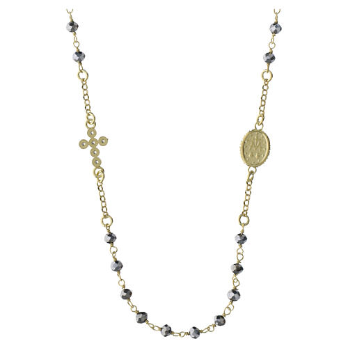 Girocollo grani ematite medaglia Miracolosa argento dorato Benedictus 3