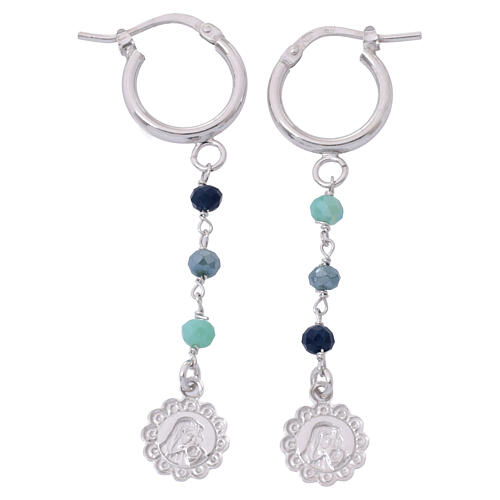 Madonna with Child dangling earrings, light blue beads, Benedictus, rhodium-plated 925 silver 2