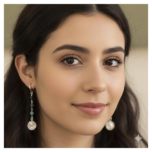 Virgin Mary and Child Earrings with Light Blue Beads Benedictus 925 Sterling Silver Rhodium-Plated 3