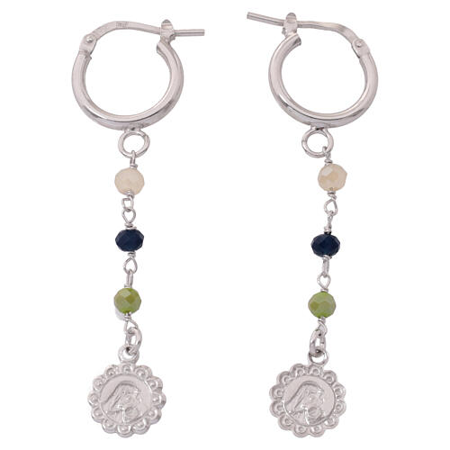 Pendientes plata 925 rodiada Virgen granos multicolores Benedictus 3
