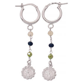 Benedictus Virgin and Child Earrings 925 Rhodium-Plated Silver with Multicolor Crystal Beads
