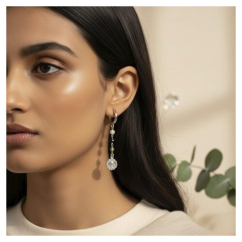 Benedictus Virgin and Child Earrings 925 Rhodium-Plated Silver with Multicolor Crystal Beads 2