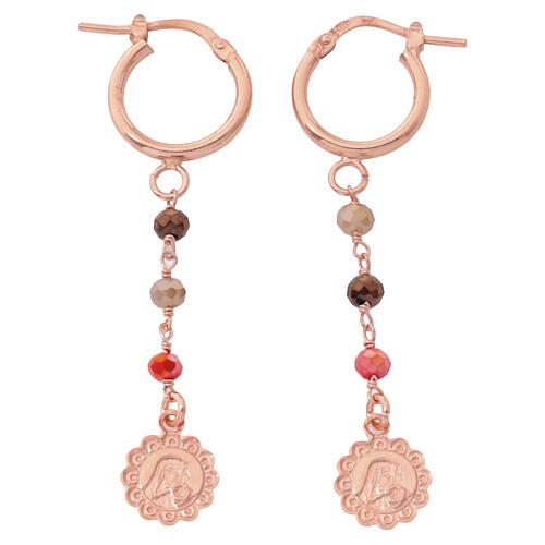 Benedictus Our Lady drop earrings with orange and brown beads, rosé 925 silver 3