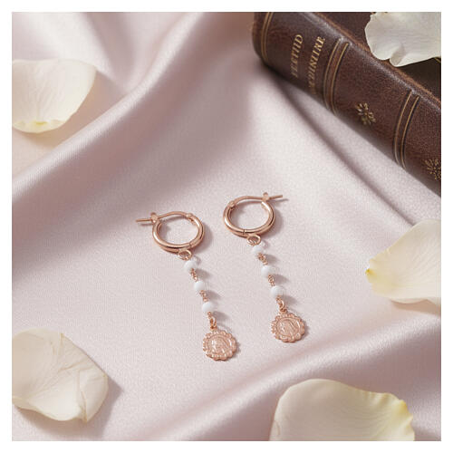 Orecchini pendenti rosé pietre bianche Madonna argento 925 Benedictus 3
