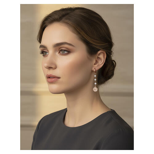 Rose dangle earrings with white stones Virgin Mary and Child 925 silver Benedictus 2