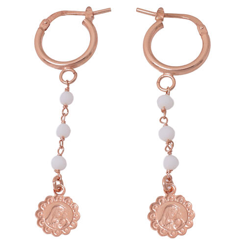 Rose dangle earrings with white stones Virgin Mary and Child 925 silver Benedictus 4