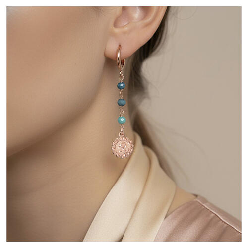Virgin pendant earrings with celestial beads in 925 rose silver, Benedictus 2
