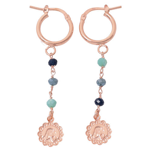 Virgin pendant earrings with celestial beads in 925 rose silver, Benedictus 3