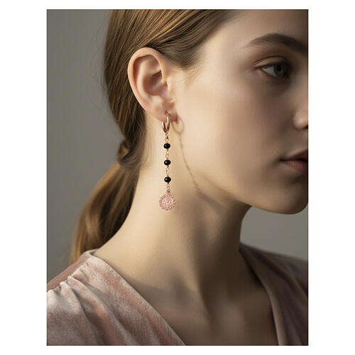Benedictus rosé Madonna and Child drop earrings with black crystals, 925 silver 2