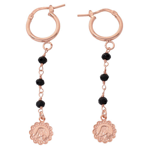 Pendientes colgantes rosados piedras negras Virgen con el Niño Benedictus plata 925 3