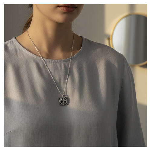 Benedictus necklace with square Saint Benedict medal, burnished 925 silver 2