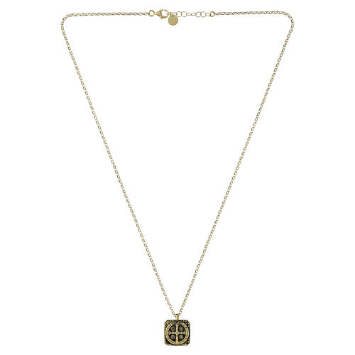 Saint Benedict necklace by Benedictus, 925 gold-plated silver, square pendant 3
