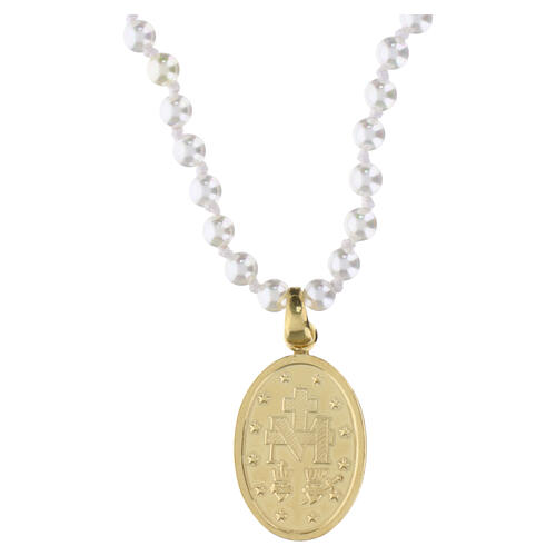 Collar Medalla Milagrosa perlas redondas plata dorada Benedictus 4