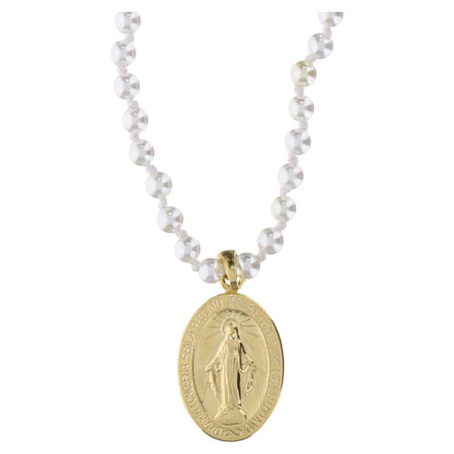 Collana Medaglia Miracolosa perline tonde argento dorato Benedictus 3