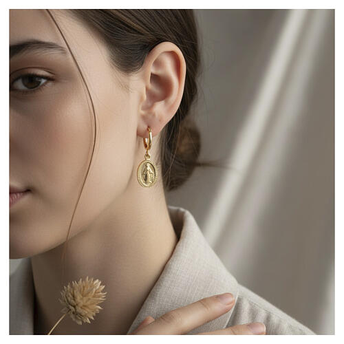 Benedictus Miraculous Medal earrings, gold plated 925 silver 2
