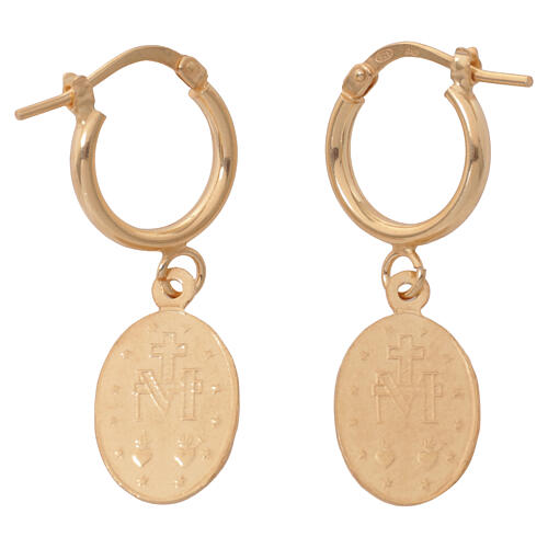 Pendientes Medalla Milagrosa en plata 925 bañada en oro Benedictus 3