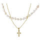 Collana doppia perle naturali croce zirconi bianchi argento dorato Benedictus s4