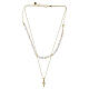Collana doppia perle naturali croce zirconi bianchi argento dorato Benedictus s5