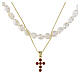 Double cross necklace by Benedictus, ruby rhinestones and natural pearls on gold-plated 925 silver s1