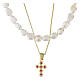 Double cross necklace by Benedictus, ruby rhinestones and natural pearls on gold-plated 925 silver s4