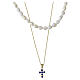 Collana doppia croce zirconi blu giro perle naturali Benedictus argento 925 dorato s4