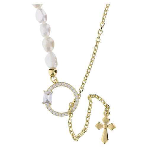 Collana cerchio zirconi bianchi perle naturali Benedictus argento dorato 3