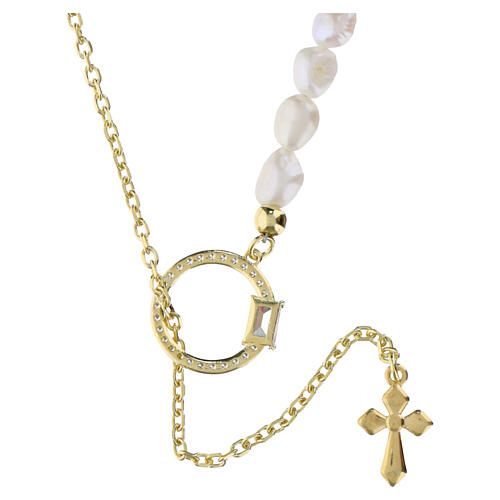 Collana cerchio zirconi bianchi perle naturali Benedictus argento dorato 4