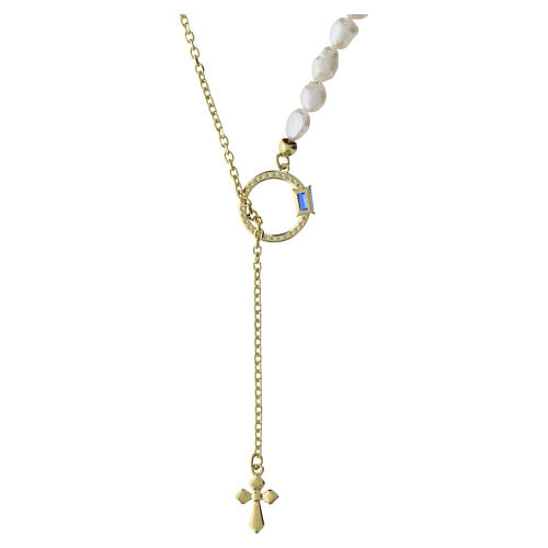 Collier perles naturelles cercle zircons bleus et blancs Benedictus argent doré 3