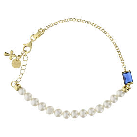 Bracelet zircon bleu perles Benedictus argent 925 doré