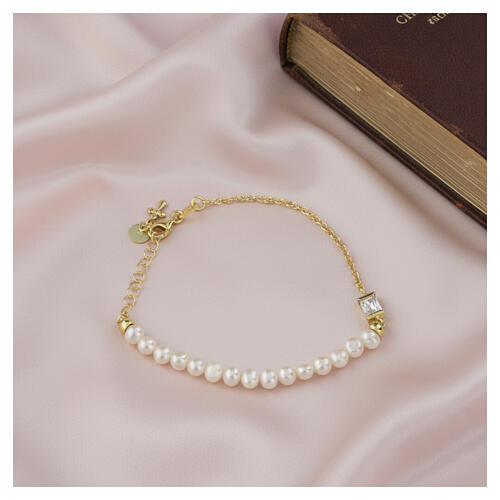 Benedictus bracelet with natural pearls and white rhinestone, gold-plated 925 silver 2
