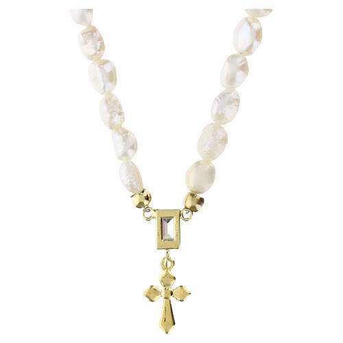 Collar perlas naturales zircón baguette blanco plata dorada Benedictus 4