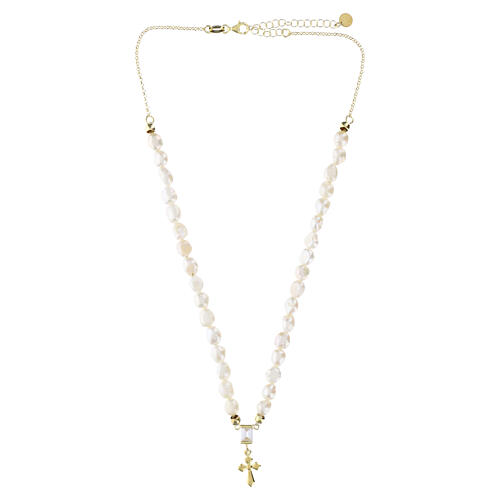 Collar perlas naturales zircón baguette blanco plata dorada Benedictus 6