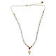 Benedictus gold-plated 925 silver necklace with cross pendant, ruby rhinestone and natural pearls s5