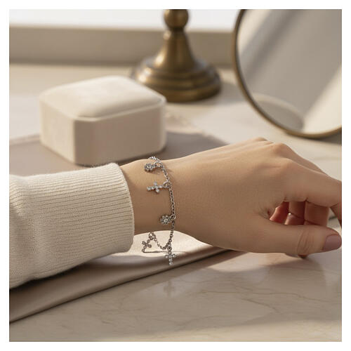 Benedictus rhodium-plated 925 silver bracelet with white rhinestone charms 2