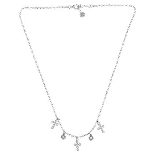 Collar plata colgantes cruces zircones blancos rodiada Benedictus 3