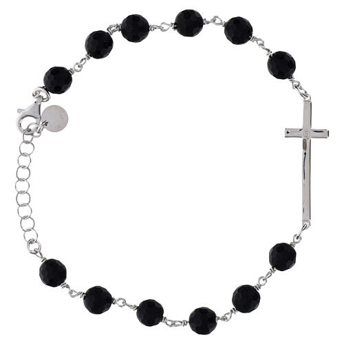 Pulsera granos ónix cruz con zircones negros Benedictus plata 925 rodiada 3