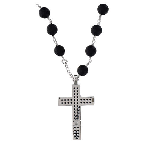 Collier pour homme croix zircons noirs perles d'onyx 6 mm Benedictus argent 925 3