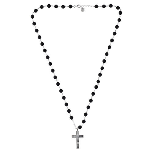 Srebrny naszyjnik z krzyżem, onyks 6 mm, czarne cyrkonie, Benedictus, srebro 925 4