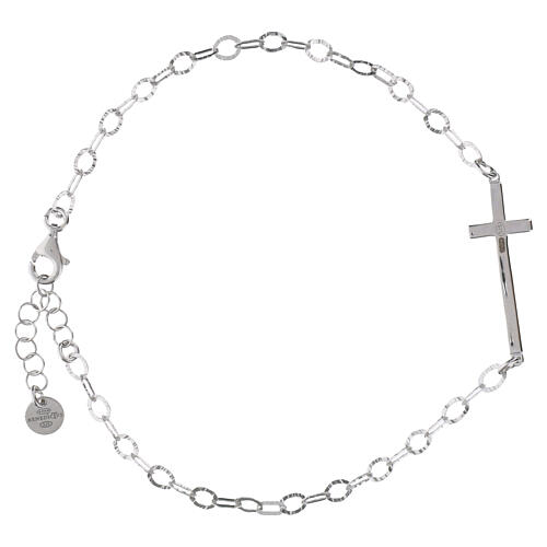 Benedictus cross bracelet in 925 silver with black zircons, flat chain 3