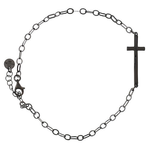 925 Sterling Silver Cross Bracelet with Ruthenium Finish and Black Zirconia, Benedictus 3