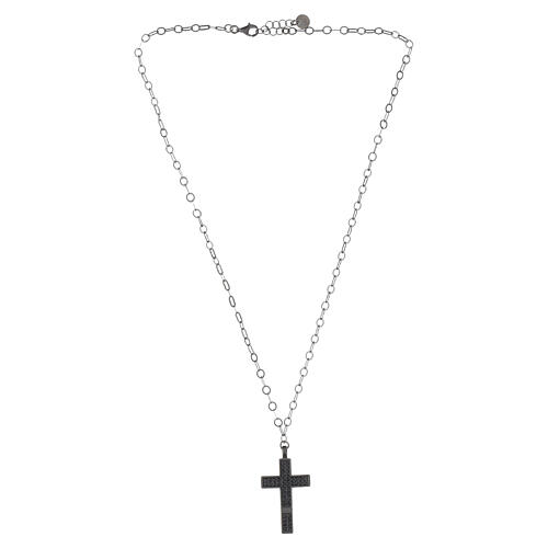 Collar cruz colgante zircones negros plata 925 acabado rutenio Benedictus 4