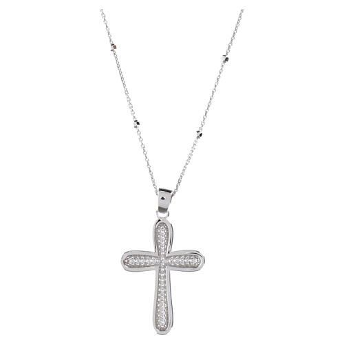 925 Rhodium-Plated Silver Necklace with Domed Cross Pave of White Zirconia, Benedictus 3