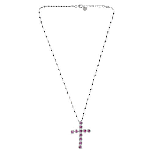 Collana croce pendente zirconi bianchi rubino argento 925 Benedictus 4