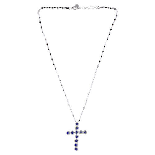 Collar plata colgante cruz zircones blancos azules Benedictus 3