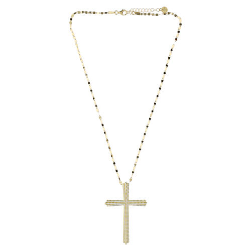 Benedictus Gold-Plated Necklace with Pave White Zirconia Cross, 925 Silver 3