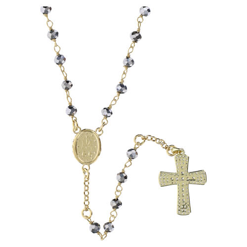 Rosario joya plata dorada hematites zircones blancos Benedictus 3